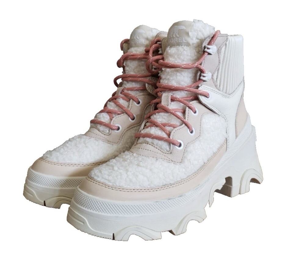 Sorel Brex Boot Cozy Lace Up Waterproof Leather Nova Sand Sea Salt Womens 5 NEW
